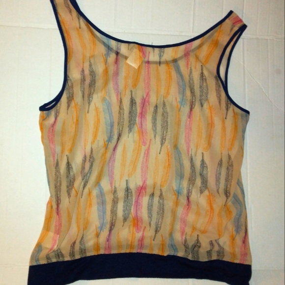 ☆Like New☆LORD & TAYLOR☆Juniors Neon Sheer Feather Print Tank☆So Pretty☆Medium - Picture 8 of 12